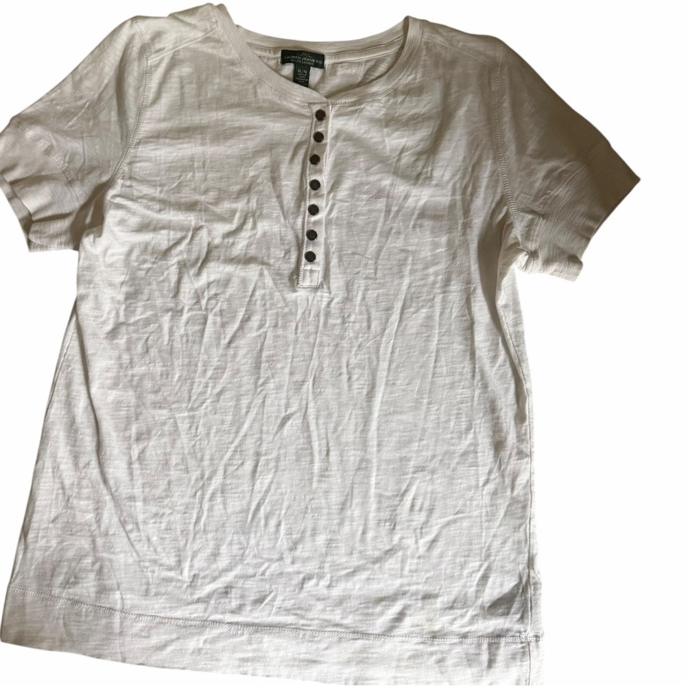 Ralph Lauren 100% Cotton White Short Sleeve Henley Tee  with buttons Minimalist